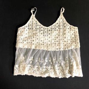 ASTR Crochet & Embroidered Mesh Camisole